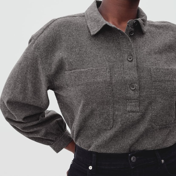Everlane The Organic Cotton Flannel Popover Dark Gray NWT - Picture 2 of 8